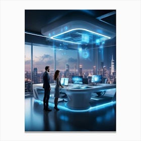 A Futuristic Tech Support Management Office Utilizing Ai And Cloud Solutions Holographic Projection (2) Canvas Print