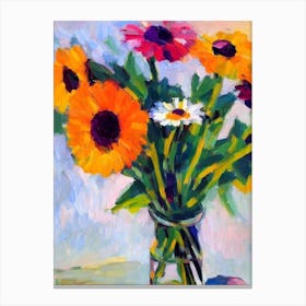 Daisy Floral Abstract Block Colour 1 Flower Canvas Print