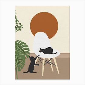 Minimal art Cats playing On A Chair Canvas Print