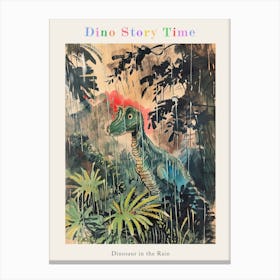 Dinosaur In The Rain Watercolour Illustration 2 Poster Canvas Print