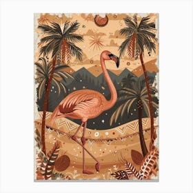 Greater Flamingo And Coconut Trees Boho Print 3 Canvas Print