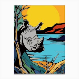 Rhino Peaking Out Behind The Tree Canvas Print