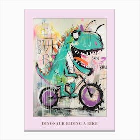 Dinosaur On A Bike Pink Purple Graffiti Style Illustration 3 Poster Canvas Print