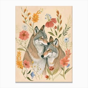 Folksy Floral Animal Drawing Wolf 4 Canvas Print