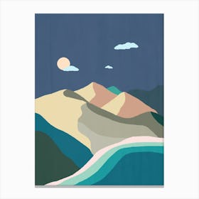 Midnight Beach And Mountains Canvas Print