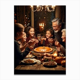 Candid Style Photo Of A Family Gathering Around A Thanksgiving Dinner Table Just Before The Prayer (6) Canvas Print