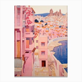 Cartagena Spain 3 Vintage Pink Travel Illustration Canvas Print