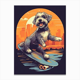 Miniature Schnauzer Dog Skateboarding Illustration 3 Canvas Print