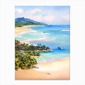 Yalong Bay Beach, Hainan Island, China Watercolour Canvas Print