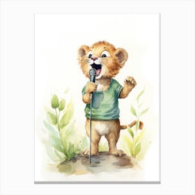 Singing Watercolour Lion Art Painting 2 Canvas Print