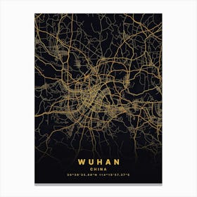 Wuhan China Black And Gold Map Canvas Print