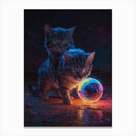 Two Cats Playing With A Glowing Ball Canvas Print