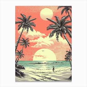 Retro Style Tropical Beach With Palm Trees Canvas Print