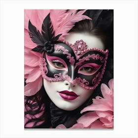 A Woman In A Carnival Mask, Pink And Black (13) Canvas Print