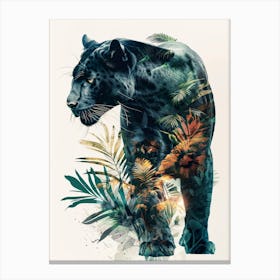 Double Exposure Realistic Black Panther With Jungle 21 Canvas Print