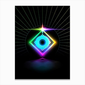Neon Geometric Glyph in Candy Blue and Pink with Rainbow Sparkle on Black n.0413 Canvas Print
