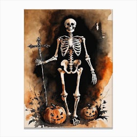 Vintage Halloween Gothic Skeleton Painting (25) Canvas Print