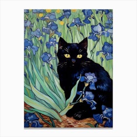 Black Cat In Irises Canvas Print