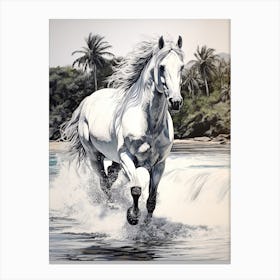 A Horse Oil Painting In Kaanapali Beach Hawaii, Usa, Portrait 4 Canvas Print