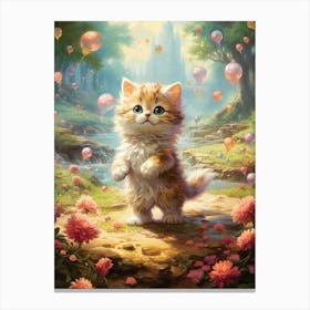 Cute Fantasy Vintage Kitten Kitsch 2 Canvas Print