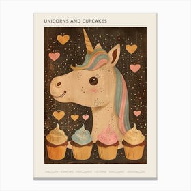 Unicorn With Cupcakes Mocha Muted Pastels 2 Poster Canvas Print