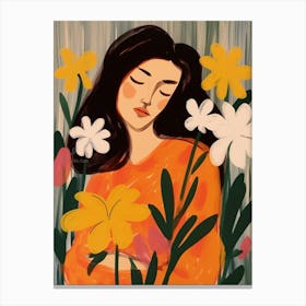 Woman With Autumnal Flowers Freesia 1 Canvas Print