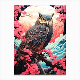 Owl In Cherry Blossoms 3 Canvas Print