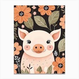 Floral Cute Baby Pig Nursery (14) Canvas Print