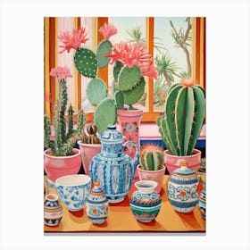 Cactus Painting Maximalist Still Life Echinocereus Cactus 3 Canvas Print