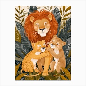 African Lion Family Bonding Illustration 3 Canvas Print