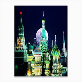 Night View Of Kremlin Buildings Canvas Print