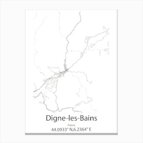 Digne Les Bains,France Minimalist Map Canvas Print