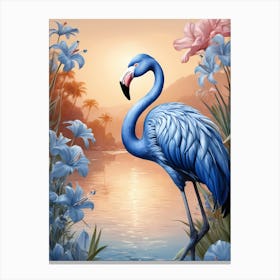 Floral Blue Flamingo Painting (17) Canvas Print