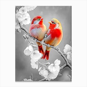 Two Birds Perched On A Branch 1 Canvas Print