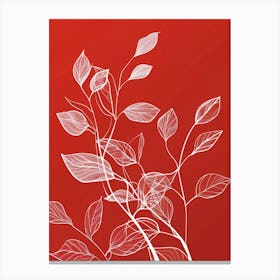 White Leaves On Red Background 7 Canvas Print