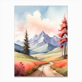 Tranquil Mountains In Minimalist Watercolor Vertical Composition 56 Canvas Print