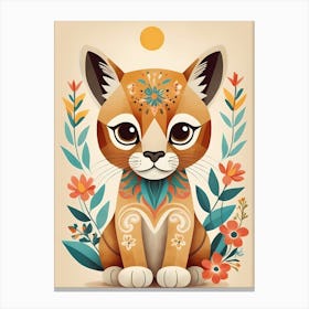 Floral Cute Baby Puma Nursery Illustration (43) Canvas Print