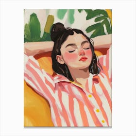 Woman Napping in the Afternoon Gouache Painting Canvas Print