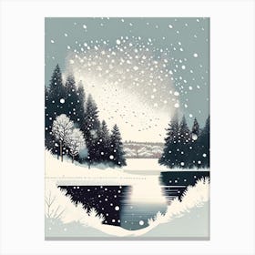 Snowflakes Falling By A Lake, Snowflakes, Retro Drawing 1 Canvas Print