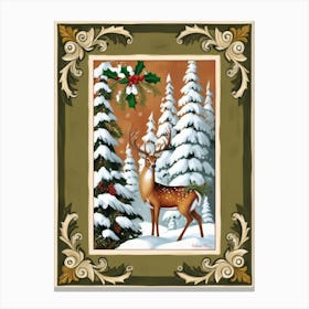 Deer In The Snow Style William Morris Canvas Print