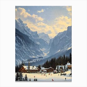 Engelberg, Switzerland Ski Resort Vintage Landscape 2 Skiing Poster Canvas Print