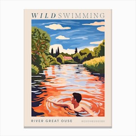 Wild Swimming At River Great Ouse Bedfordshire 3 Poster Canvas Print