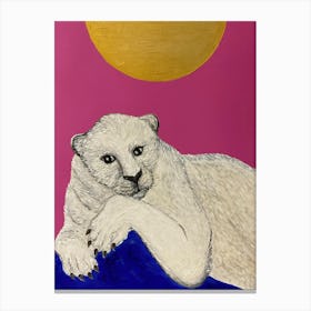 White leopard under gold moon Canvas Print