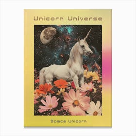 Floral Unicorn In Space Retro Collage 1 Poster Canvas Print