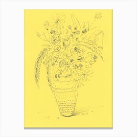 Bouquet On Pale Yellow still life painting minimal minimalist sketch line floral flower simple timeless hand drawn Canvas Print
