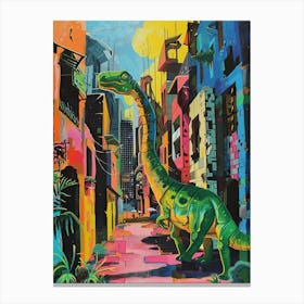 Colourful Dinosaur Cityscape Painting 4 Canvas Print