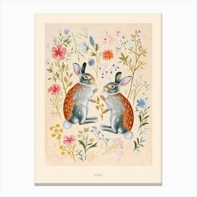 Folksy Floral Animal Drawing Hare Poster Canvas Print