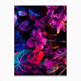 Neon Floral Forest Background Print Canvas Print