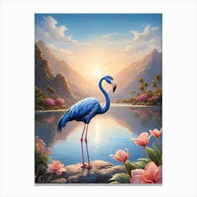 Floral Blue Flamingo Painting (53) Canvas Print