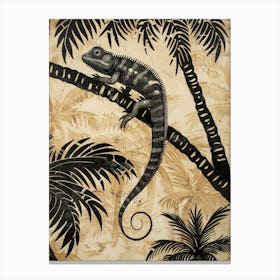 Chameleon In The Palm Trees Block Print 5 Canvas Print